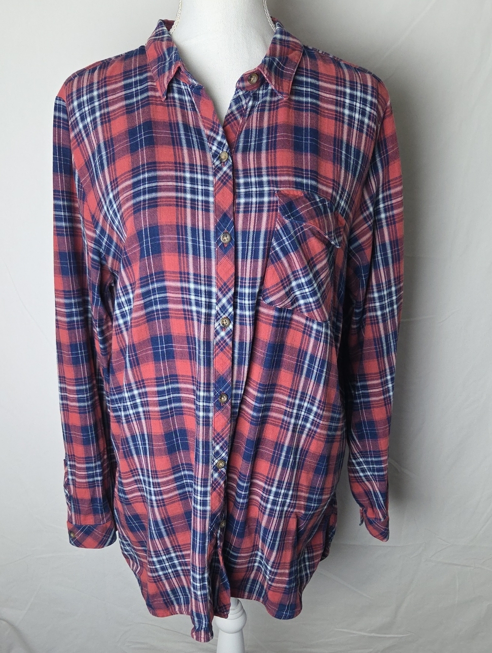 J.Jill Denim Classic Red and Blue Plaid Button-Up Flannel Shirt Size Large Fall